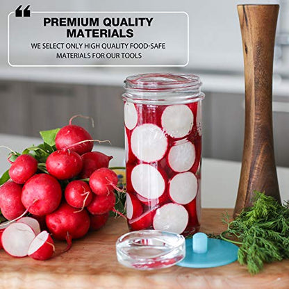 Masontops Deluxe Mason Jar Fermentation Tool Set - Regular Mouth Essentials - Silicone Pipe Lids Plus Weights And Tamper