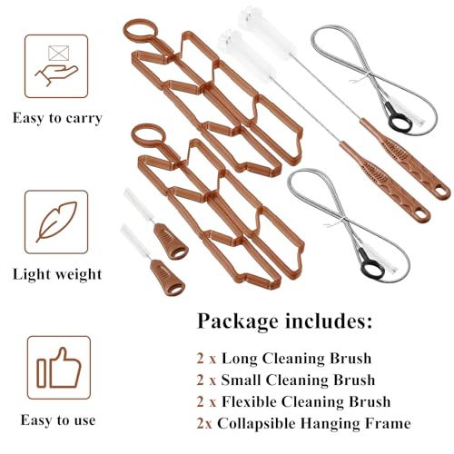 Patelai 8 in 1 Hydration Bladder Cleaning Kit Includes 3 Different Brushes and Drying Collapsible Bladder Frame, Water Reservoir Backpack Cleaning Kit - color: Brown
