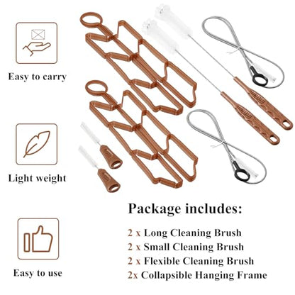 Patelai 8 in 1 Hydration Bladder Cleaning Kit Includes 3 Different Brushes and Drying Collapsible Bladder Frame, Water Reservoir Backpack Cleaning Kit - color: Brown