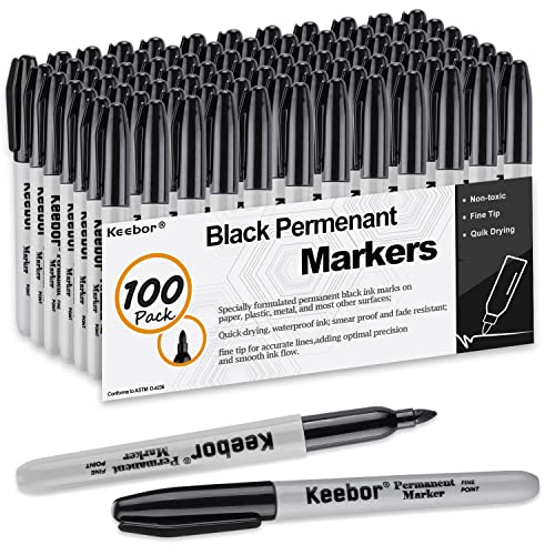 Keebor Black Permanent Markers Bulk of 100 Pack, Fine Point Permanent Marker Set, Waterproof, Quick Drying, School & Office Supplies - size: 100 Pack