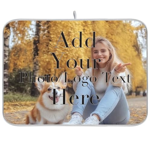 Custom Dish Drying Mats 16 x 18 Inch Picture Text Super Absorbent Microfiber Personalized Dish Drainer Rack Mats Soft Heat Resistant Drying Protector Pad for Kitchen Counter Sinks Dining Table - color: Custom Photo, size: 18" x 24"