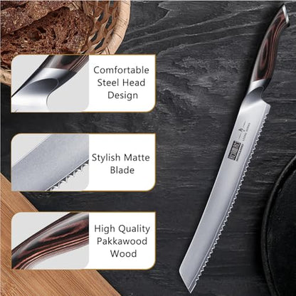HOSHANHO Bread Knife 10 inch, Japanese High Carbon Stainless Steel Serrated Bread Knives, Professional Bread Cutting Knife for Homemade Bread - size: 10"