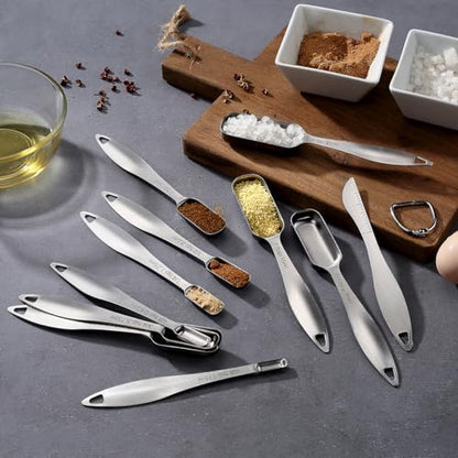 18/8 Stainless Steel Measuring Spoons Set of 16 Pieces, Includes 10 Narrow, 1 Leveler and 5 Mini Spoons - size: 16 Pieces: 15 Spoons + 1 Leveler
