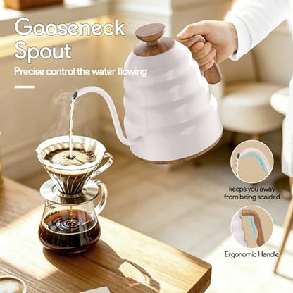 Electric Gooseneck Kettle, 30oz/0.9L Intelligent Temperature Control, Quick Heating, 304 Stainless Steel for Pour Over Coffee, Brew Tea, Boil Hot Water, 1000W （White） - color: White