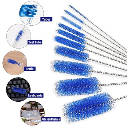 CiaraQ Bottle Cleaning Brushes, 8 Inch Nylon Tube Brush Set | Navy Blue Cleaner for Narrow Neck Bottles Cups with Hook, Set of 10pcs. - color: Navy Blue, size: 8.0 Inch (10pcs)
