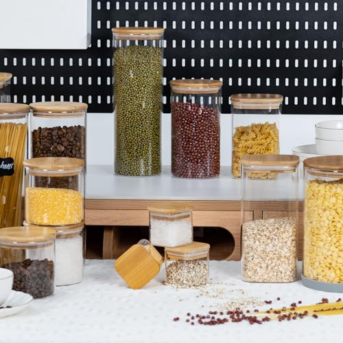 D2scrma 4oz Airtight Square Spice Containers with Bamboo Lid Set of 12 (120ml) with Black Lables Storage Stackable Spice Jar, Kitchen Canister for Sugar, Tea, Flour, Salt and Seasonings - size: 4oz*12