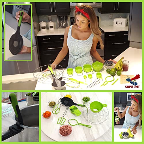 Supa Ant Canning Supplies - US Assembled Certified Food Grade Stainless Steel Canning Kit with XL Ladle, Wide Kitchen Funnel, Jar Lifter and Wrench, Bubble Popper/Measurer, Lid Lifter, Kitchen Tongs - size: 8-Piece Pro Starter