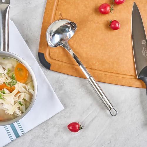 Restaurantware Stainless Steel Soup Ladle - German Standard Large Kitchen Ladle with Deep Bowl Design, Dishwasher Safe, Heat Resistant - Serving Ladle for Soups, Stews, Sauces - style: Steel Serving Ladle