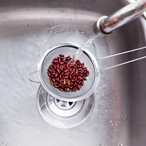 HIC Kitchen Fine Mesh Strainer With Helper Handle, 18/8 Stainless Steel, 3.75-Inch, For Sifting, Straining, And Draining Fruits, Vegetables, And Sauces, Set of 2 - size: Mesh, 3.75-Inch, Set/2