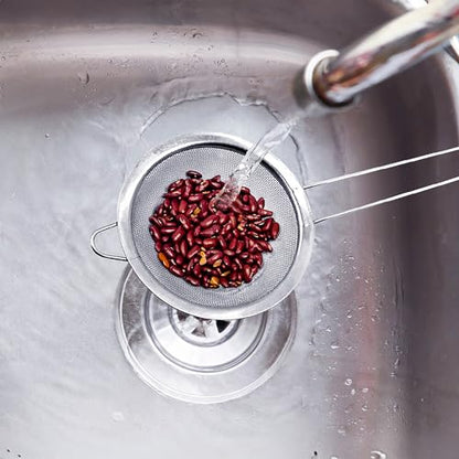 HIC Kitchen Fine Mesh Strainer With Helper Handle, 18/8 Stainless Steel, 3.75-Inch, For Sifting, Straining, And Draining Fruits, Vegetables, And Sauces, Set of 2 - size: Mesh, 3.75-Inch, Set/2