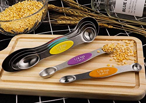 Magnetic Measuring Spoons Set of 6 Stainless Steel Dual Sided Stackable Teaspoon for Measuring Dry and Liquid Ingredients - color: Color