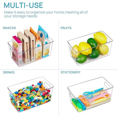 Vtopmart Clear Plastic Storage Bins, 6 PCS Pantry Organizer Bins with Handle for Refrigerator, Fridge, Cabinet, Kitchen, Countertops, Cupboard, Freezer Organization and Storage, Small - size: S(9.3"×5.2"×4.3")