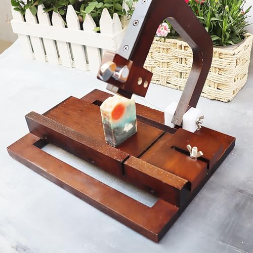 Adjustable Black Walnut Soap Cutter with Steel Wire, DIY Soap Slicing Tool, Includes 10 Replaceable Wires & Size Scale for Handmade Soap Making