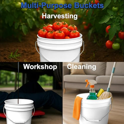 MKS Plastics 2-Gallon Bucket with Airtight Lid – Made in USA, Food Grade BPA Free Plastic, Heavy Duty Multi-Use, Metal Handle with Grip, Stackable Storage – White, 6 Pack - color: 2 Gallon - White, size: 6