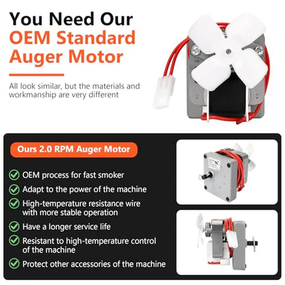 SUS304 Stainless Steel Fire Burn Pot and Hot Rod Ignitor Kit Replacement Parts for Traeger & Pit Boss Wood Pellet Grill Smoker, Induction Fan, 2.0 RPM Auger Motor with Ash Remover, Screws & Fuse - size: L1 Fire Burn Pot + Ignitor + Motor + Fan