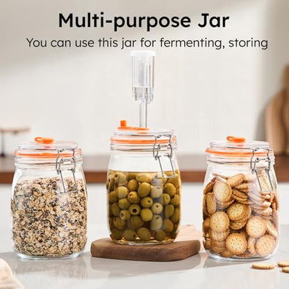 JILLMO 1.1 Liters Fermentation Jar, Glass Fermenting Jar with Weight for Making Sauerkraut, Kimchi, Pickles and More, Pack of 2