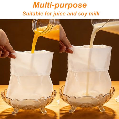 8 Pcs Fine Mesh Strainer Bags, 14x9.65in Quality Reusable Nylon Nut Milk Bag High-Density 200 Micron Filter with Drawstring Food-Safe Cheesecloth for Straining Cheese Juicing Tea Coffee Yogurt Tofu