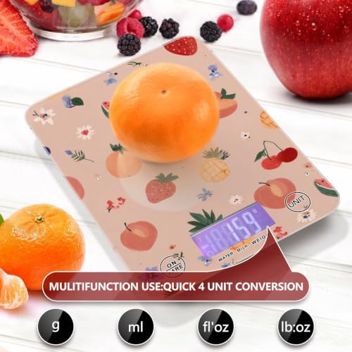 Food Scale Kitchen Digital Scale Food Ounces and Grams Dieting Baking Cooking Waterproof Glass Panels LCD Display,4 Units Scale Tare Function Peach Fruits - color: Peach 35