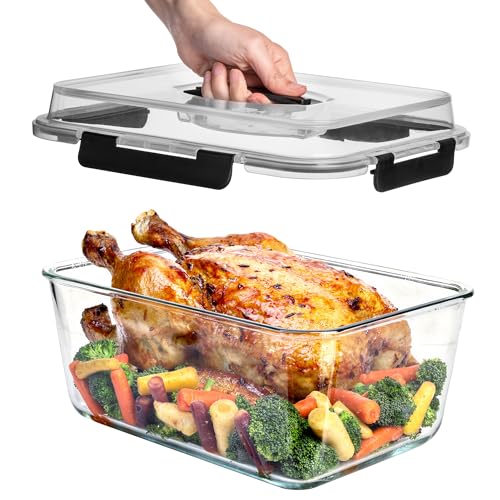 Razab 6500ml / 220 Oz / 28 Cups Extra Large Glass Food Storage Containers with Lids - Leakproof Glass Meal Prep Containers with Locking Lids for Roasting & Storing Leftover - Microwave & Oven Safe - color: Black