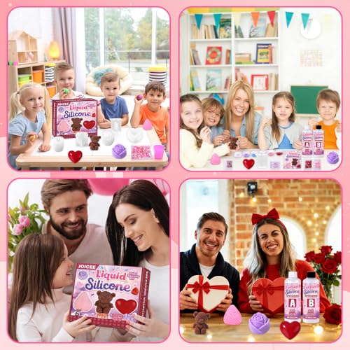 JOICEE Valentines Day Taba Squishy Kit, DIY Valentine Crafts Kit 18OZ 1:1 AB Liquid Silicone with 3D Mold for Make Your Own FuFu Squishies Kits Valentines Day Party Favors Stress Relief Toys Gifts - style: Valentines Taba