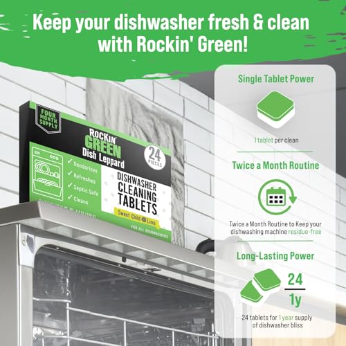 Rockin' Green Deep Cleaning and Deodorizing Tablets for Dishwashers, Washing Machines, and Garbage Disposals, Removes Odor and Residue (Dishwasher Cleaning Tablets, 24 Pack) - size: 1 Count (Pack of 24), style: Dishwasher Cleaning Tablets