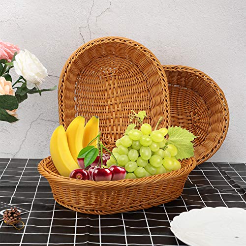 EUSOAR Wicker Basket, 12.2"x 7.9"x 2.8" 3pcs Tabletop Food Serving Baskets Trays, Bread Proofing Basket, Food Fruit Vegetables Sundries Storage Basket for Restaurant Bakery Family Party