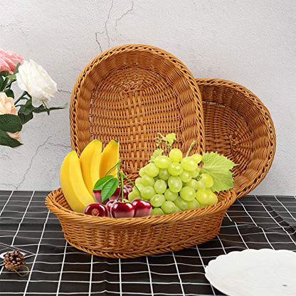 EUSOAR Wicker Basket, 12.2"x 7.9"x 2.8" 3pcs Tabletop Food Serving Baskets Trays, Bread Proofing Basket, Food Fruit Vegetables Sundries Storage Basket for Restaurant Bakery Family Party