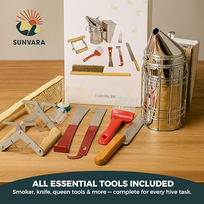 SunVara Bee Keeping Starter Kit Beekeeping Supplies, Bee Keeping Supplies-All Beekeeping Tools Bee Supplies and Equipment, Honey Bee Hive Starter Kit Tools Beekeeping Bee Smoker for Beekeeping - style: Starter Kit