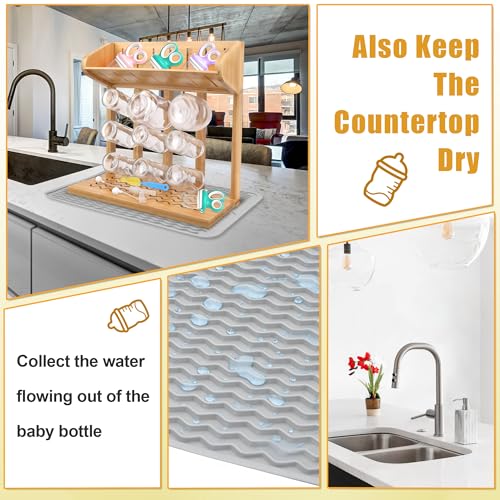 Windspeed Wooden Bottle Drying Rack for Baby Bottle Rack Dryer with Drain Pad, Space Saving for 11 Milk Glass Baby Feeder, Ideal Too for Busy Parents