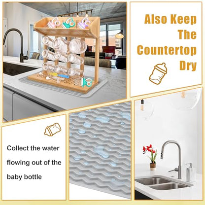 Windspeed Wooden Bottle Drying Rack for Baby Bottle Rack Dryer with Drain Pad, Space Saving for 11 Milk Glass Baby Feeder, Ideal Too for Busy Parents