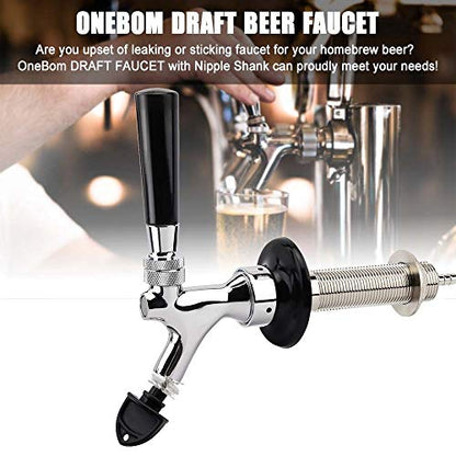 OneBom Beer Faucet with Nipple 4'' Shank Assembly,3/16’’I.D. Bore for Keg Fridge Keezer (4'' Shank) - color: 4'' Shank