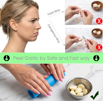 Silicone Garlic Peeler Tube Roller with Brush, 2-in-1 Kitchen Gadget Set, Measuring Spoon with Cleaning Brush (5ml & 3ml) and Silicone Garlic Peeler, Easy-Clean Kitchen Utensils with Hanging Loops - color: Peeler+ Spoon