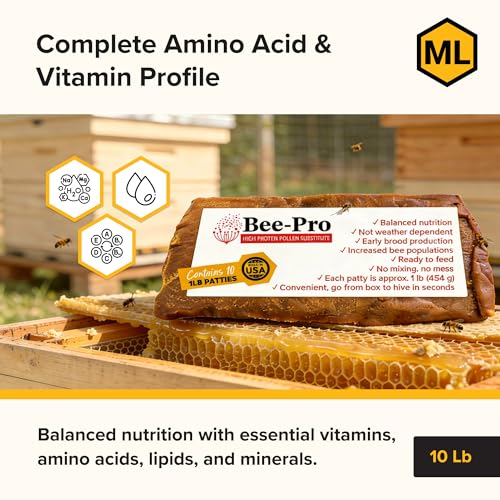 Mann Lake Bee-Pro Patties, High Protein Honey Bee Nutrition with Pro Health Digestive Aide, Spring & Fall Brood Builder for Increased Colony Survival & Stronger Spring Population, Made in USA, 10 Lbs - size: 10 Pound (Pack of 1), style: Bee-Pro