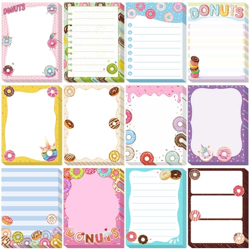Chiisong 12 Pieces Cute Sticky Notes Gifts Donuts Sticky Notes Donut Party Favors 3x4 Inch Fun Kawaii Adhesive Notepads Cartoon Memo to Do List for Birthday Return Gifts Reward Office Home Supplies - style: Donuts