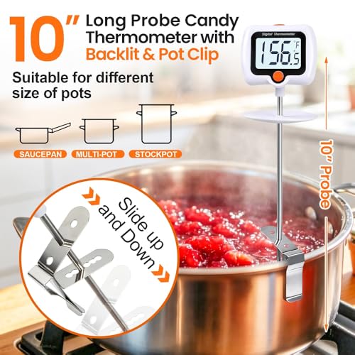 Candy Thermometer for Candy Making with Pot Clip,Best Instant Read Thermometer Digital for Cooking, Baking, Candy and Cheese Making – 10 Inch Probe, Large Rotating LCD Display, Essential Baking Tool - color: Candy Deep Fry Thermometer