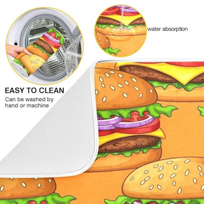 Cheeseburger Tomato Onion Dish Drying Mat Kitchen Dish Drying Pad Absorbent Microfiber Dish Drainer Mat for Sinks Draining Racks Coffee Bar 18x24 Inch - size: 18x24in