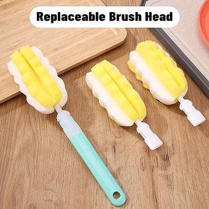 INVODA 4PCS Bottle Brush Long Handle Cup Cleaner Brush Sponge Bottle Scrubber Replaceable Brush Head Portable Bottle Cleaning Brush for Baby Bottle Dishwashing Kitchen Clean Mugs (4PCS+ 4 Brush heads) - color: 4 Pcs+ 4 Brush Heads