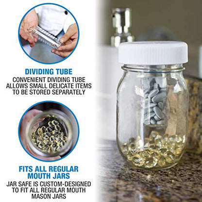 Masontops Jar Safe - Child Proof Herb Container - 2PK - Airtight Storage - Regular Mouth Jar Lock - Stash Bottle Locker - color: Blazin' Blue/Cloud White, size: Regular Mouth
