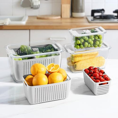 LUXEAR Fresh Container, 3PACK Produce Saver Container BPA Free Fridge Organizer for Vegetable Fruit and Salad Partitioned Food Storage Container with Vents Stay Fresh Containers Not Dishwashers Safe - color: White