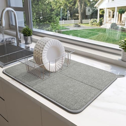 YDKGL Dish Drying Mat for Kitchen Counter, Ultra Absorbent & Fast Drying Dish Mat Machine Washable Foldable Drying Pad for Countertops, Sinks, Draining Racks, Grey - size: 16" x 24"