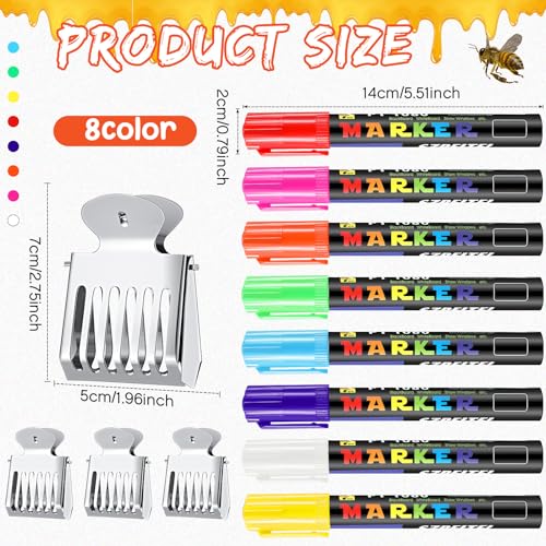 Qualirey 12 Pcs Queen bee Marker Kit 8 Queen Bee Marker Pens 4 Metal Catcher Clips Beekeeping Tools Supplies for Beekeeper One Handed Essential