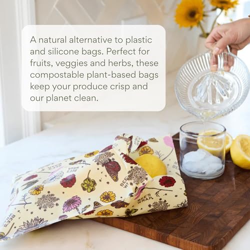 Bee's Wrap Beeswax Wraps for Food - 2 Meadow Magic Produce Bags - Made in USA Reusable & Organic Food Wraps & Reusable Sandwich Bags - Plastic Free Eco-Friendly Alternative to Aluminum Foil - style: Meadow Magic Produce Bags