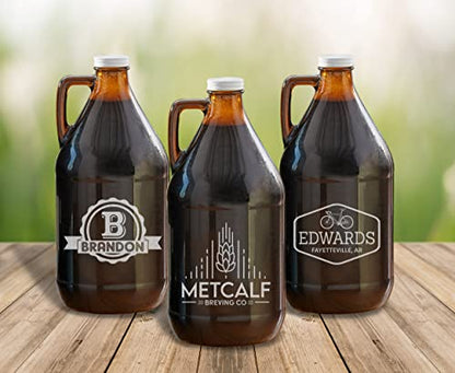 TEEAMORE Amber Growler 64 oz Personalized Beer Growler Amber Glass Growlers Custom Handled Jugs Glass Growler for Beer - color: Design-01