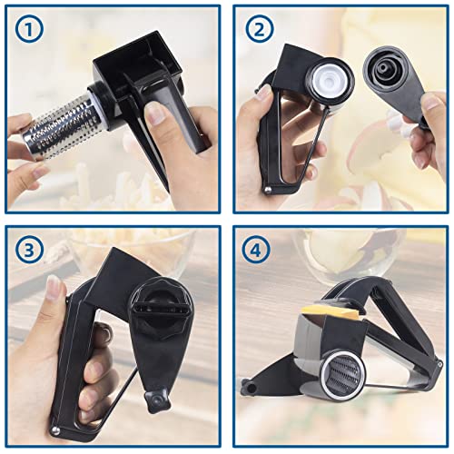 Cheese Grater with Handle, Rotary Cheese Grater,Vegetable, Chocolate, Hard Cheese & Nut Grater, Black - color: Black