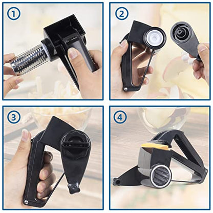 Cheese Grater with Handle, Rotary Cheese Grater,Vegetable, Chocolate, Hard Cheese & Nut Grater, Black - color: Black