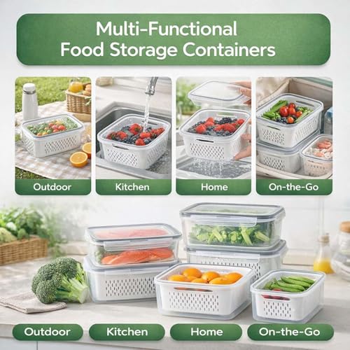 4-in-1 Produce Saver Containers - Fresh Berry Keeper with Removable Colander & Airtight Lid - Stackable Fruit and Vegetable Fridge Organizer Bins - BPA-Free Plastic Food Storage (2pcs) - color: 2pcs