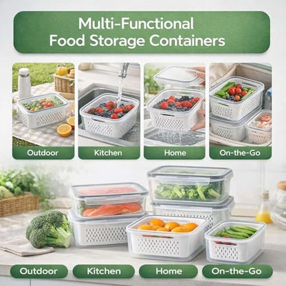 4-in-1 Produce Saver Containers - Fresh Berry Keeper with Removable Colander & Airtight Lid - Stackable Fruit and Vegetable Fridge Organizer Bins - BPA-Free Plastic Food Storage (2pcs) - color: 2pcs