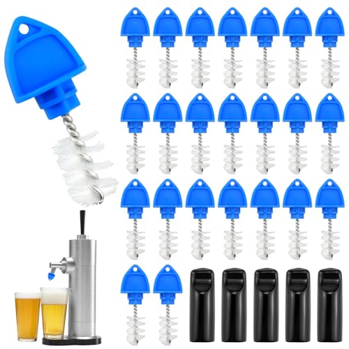 Beer Tap Plugs Brush Kit - 24 Cleaning Brushes & 5 Draft Beer Tap Plugs for Kegerator Cleaning Replacement Cleaning Parts, Sanitary Faucet Cap Cover Brush Set for Most Taps Bar