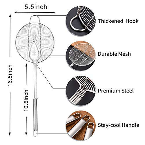 Yimi 16.5 Inch Spider Strainer Cooking Skimmer for Cooking and Frying | Double Hook Long Handle Spiral Wire Spoon Ladle with Reinforced Double Coil for Cooking, Ideal for Gift - size: X Large Spider Strainer for Frying