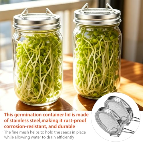 Sprouting Jars Kit, 2 Wide Mouth Mason Jars with 316 Stainless Steel Lids | Complete Kit with 4 Mesh Screens, 2 Light-Blocking Sleeves, Drip Tray and Cleaning Sponge for Fresh Sprouts & Microgreens